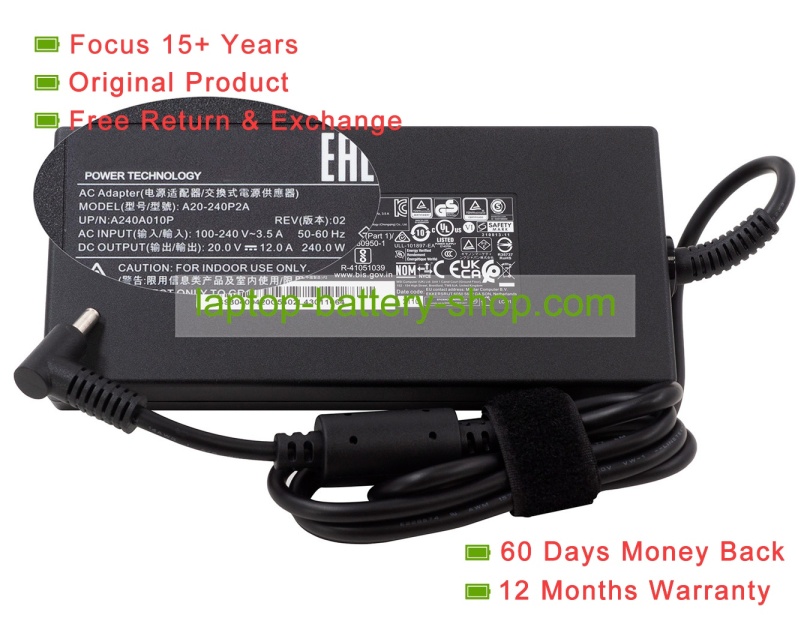 Chicony A20-240P2A, A240A007P 20V 12A original adapters - Click Image to Close