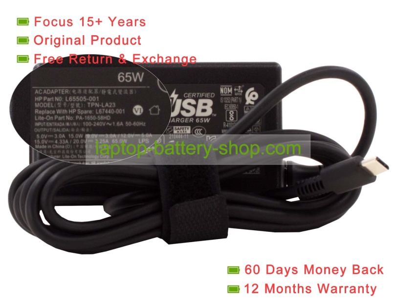 Hp L67440-001, L65505-001 20V 3.25A original adapters - Click Image to Close