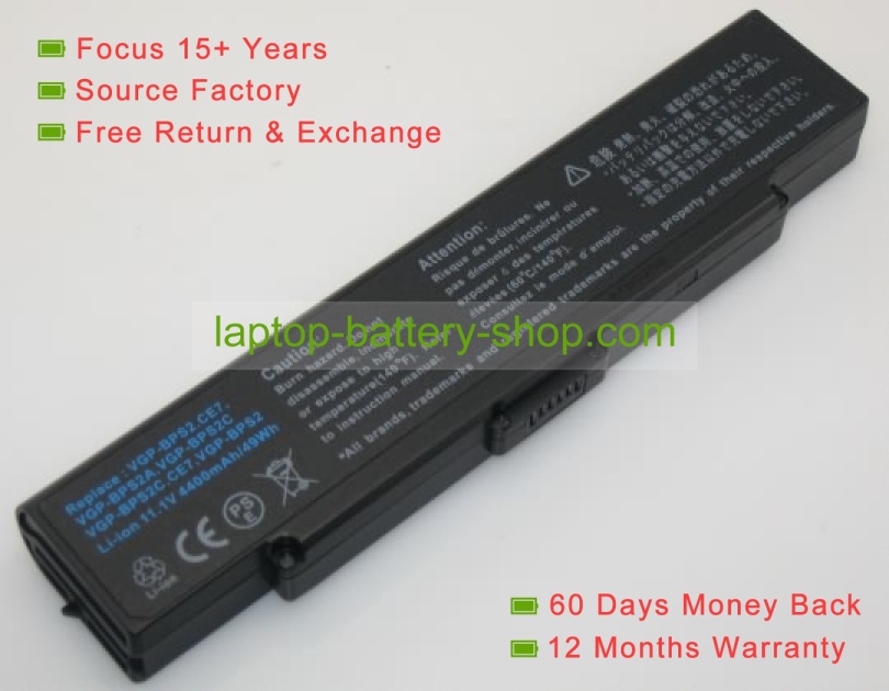 Sony VGP-BPS2, VGP-BPS2A 11.1V 4400mAh replacement batteries - Click Image to Close