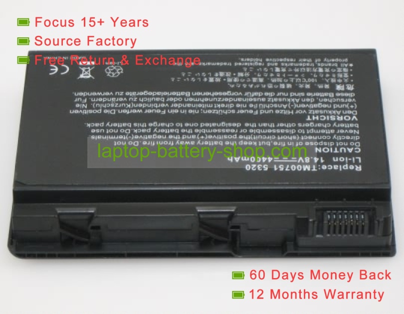 Acer TM00751, TM00741 14.8V 4400mAh replacement batteries - Click Image to Close