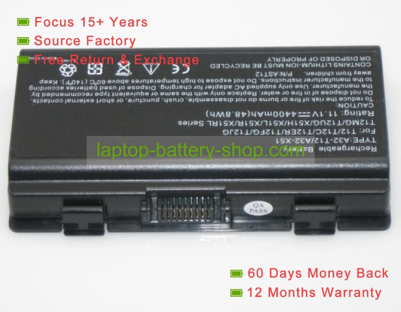 Asus A32-X51, A32-T12 11.1V 4400mAh replacement batteries - Click Image to Close