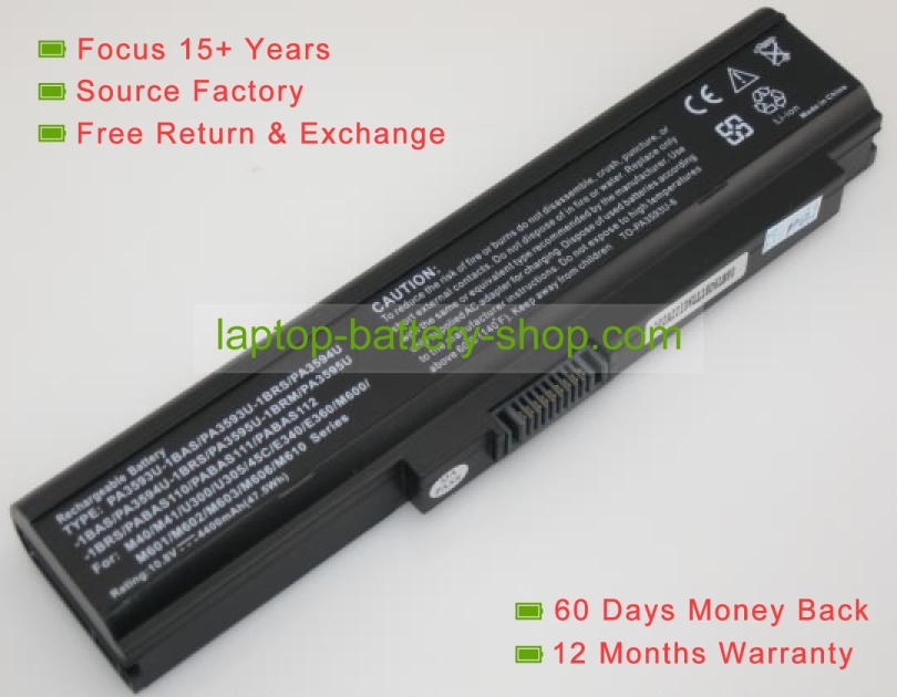 Toshiba PA3594U-1BRS, PA3593U-1BAS 10.8V 4400mAh replacement batteries - Click Image to Close