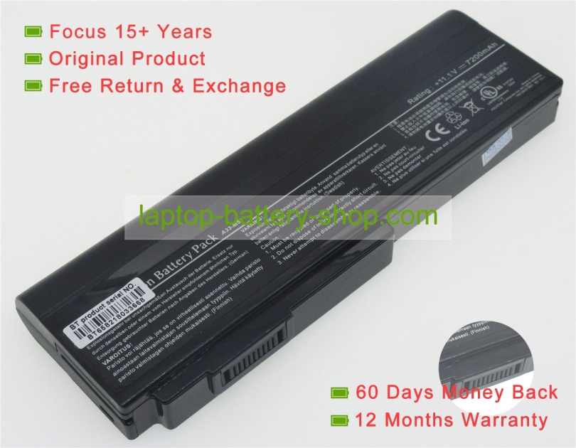 Asus A32-N61, 07G016C71875 11.1V 7200mAh replacement batteries - Click Image to Close