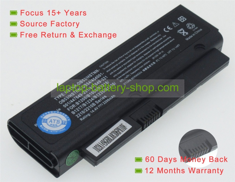 Hp compaq HSTNN-DB53, HSTNN-OB53 14.4V 2200mAh replacement batte - Click Image to Close