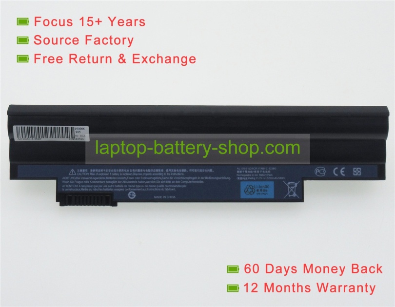 Acer AL10A31, D260, D260E 11.1V 4400mAh replacement batteries - Click Image to Close