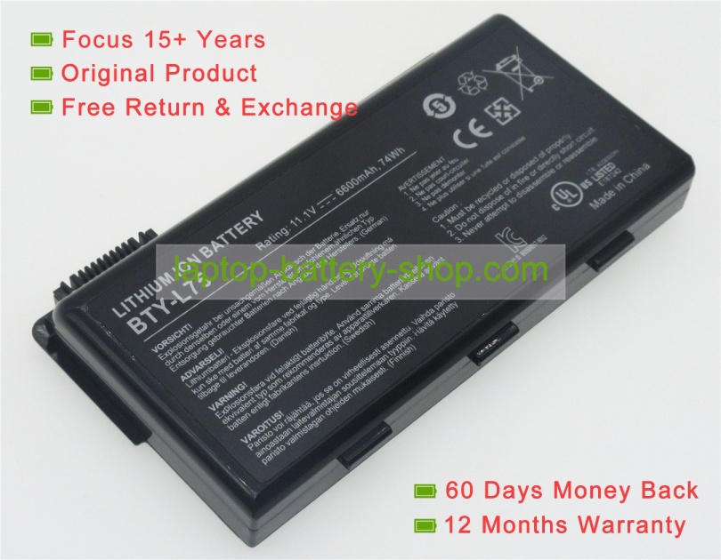 Msi BTY-L74, BTY-L75 11.1V 6600mAh replacement batteries - Click Image to Close