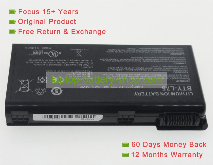 Msi BTY-L74, BTY-L75 11.1V 6600mAh replacement batteries - Click Image to Close