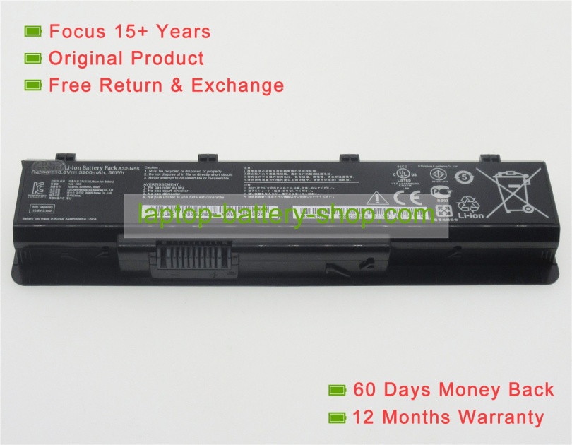 Asus A32-N55, 07G016HY1875 10.8V 5200mAh replacement batteries - Click Image to Close