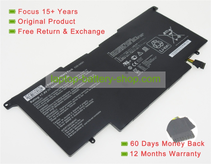 Asus C22-UX31, 0B200-00020000 7.4V 6840mAh replacement batteries - Click Image to Close