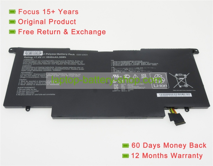 Asus C22-UX31, 0B200-00020000 7.4V 6840mAh replacement batteries - Click Image to Close