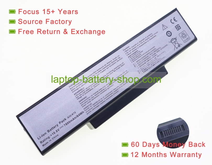 Asus A32-K72, A32-N71 11.1V 6600mAh replacement batteries - Click Image to Close