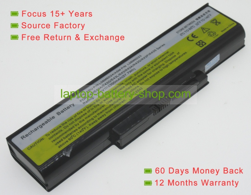 Lenovo FRU P/N L08M6D24, ASM L08M6D23 11.1V 5200mAh replacement - Click Image to Close