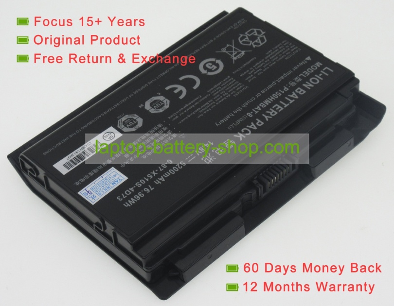 Clevo P150HMBAT-8, 6-87-X510S-4D72 14.8V 5200mAh replacement batteries - Click Image to Close