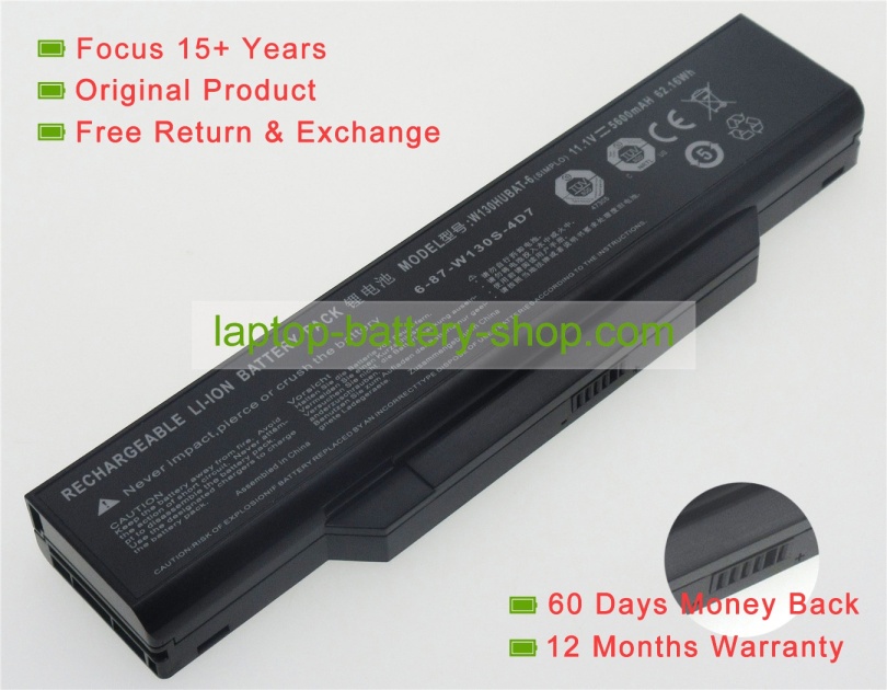 Clevo W130HUBAT-6, 6-87-W130S-4D7 11.1V 5600mAh replacement batteries - Click Image to Close