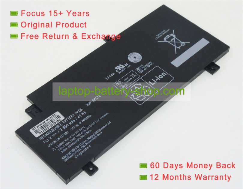Sony BPS34, VGP-BPS34 11.1V 3650mAh replacement batteries - Click Image to Close