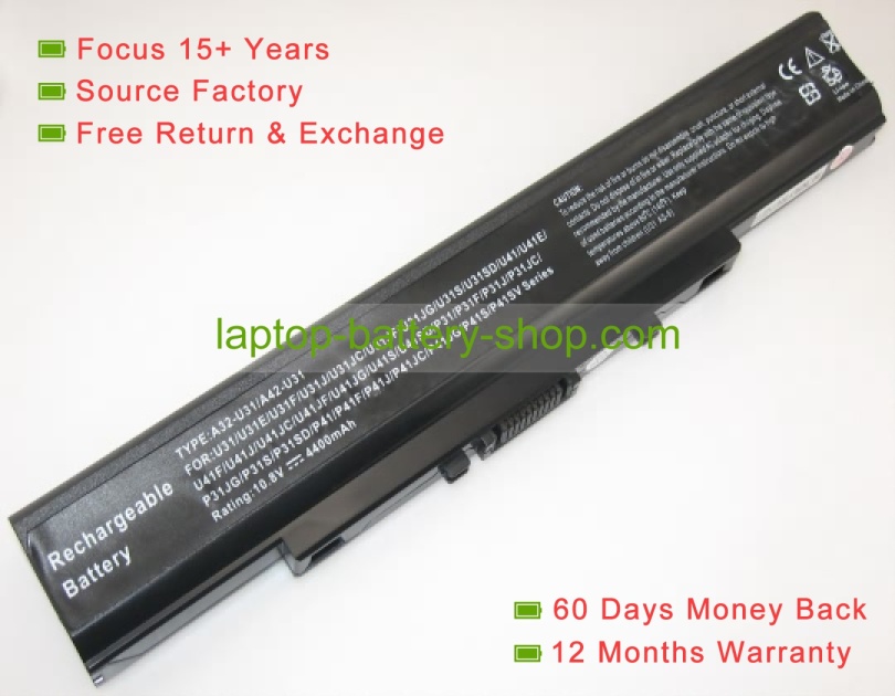 Asus A42-U31, A32-U31 10.8V 4400mAh replacement batteries - Click Image to Close