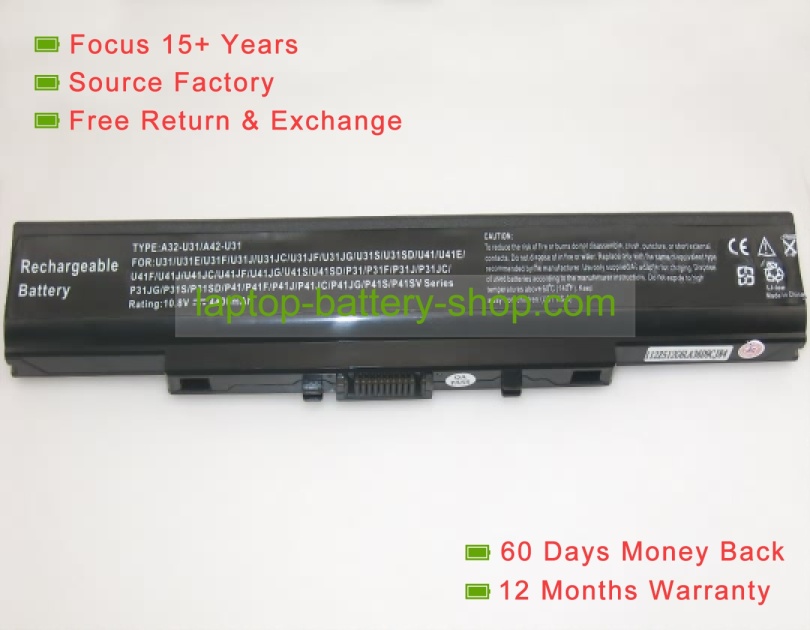 Asus A42-U31, A32-U31 10.8V 4400mAh replacement batteries - Click Image to Close