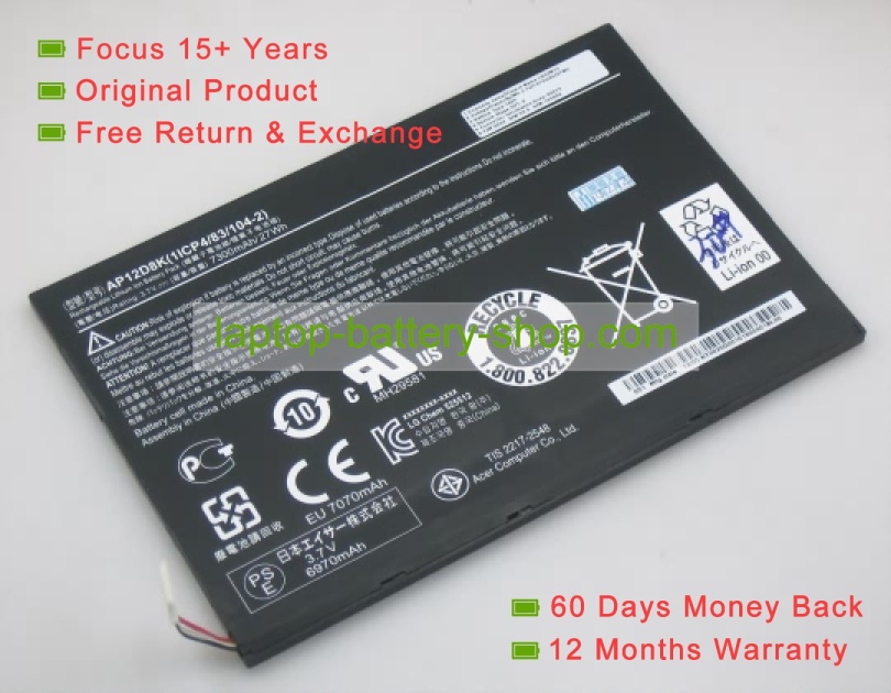 Acer AP12D8K, 1ICP4/83/103-2 3.7V 7300mAh replacement batteries - Click Image to Close