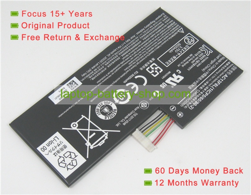 Acer AC13F8L, 1ICP5/60/80-2 3.7V 5340mAh replacement batteries - Click Image to Close