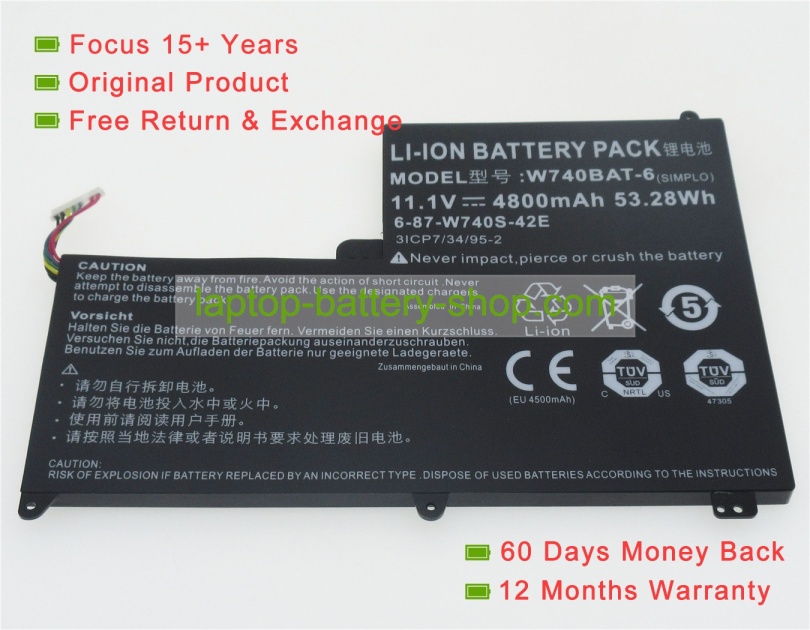 Clevo 3ICP7/34/95-2, W740BAT-6 11.1V 4800mAh replacement batteries - Click Image to Close