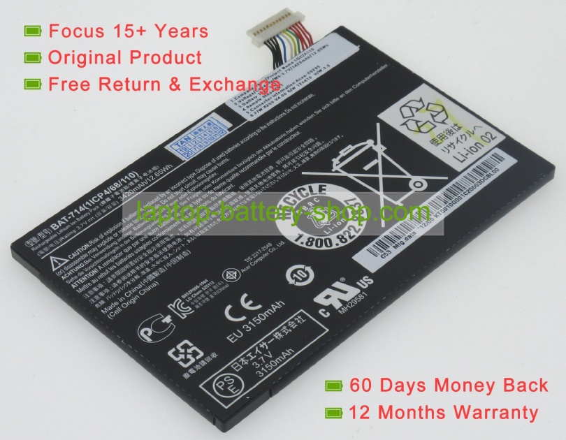 Acer BAT-714, KT.0010G.001 3.7V 3420mAh replacement batteries - Click Image to Close