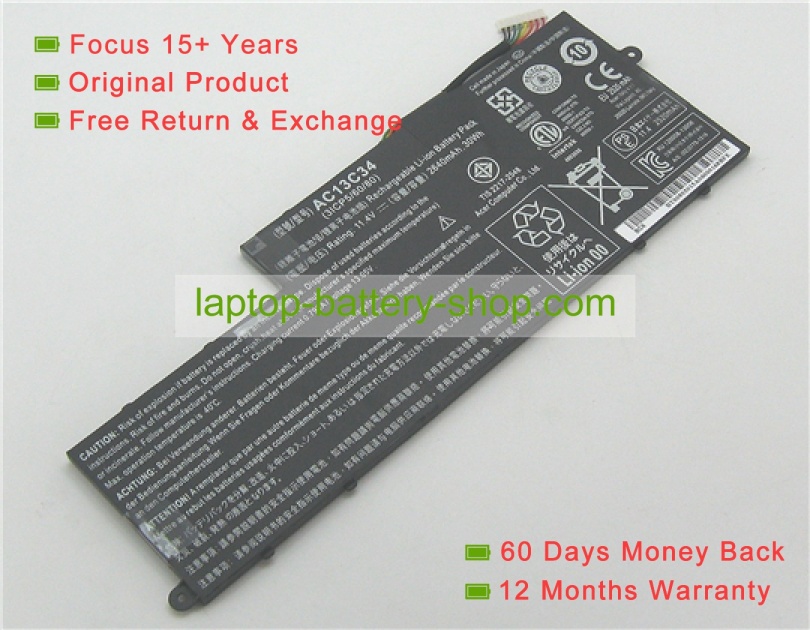 Acer AC13C34, 3ICP5/60/80 11.4V 2640mAh replacement batteries - Click Image to Close