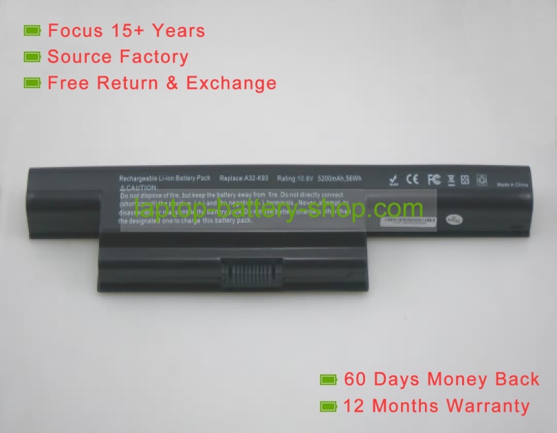 Asus A41-K93 10.8V 4400mAh replacement batteries - Click Image to Close