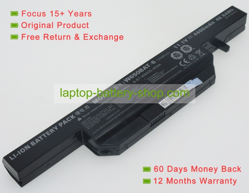 Clevo 6-87-W650S-4D7A2, 6-87-W650S-4D4A2 11.1V 4400mAh replacement batteries - Click Image to Close