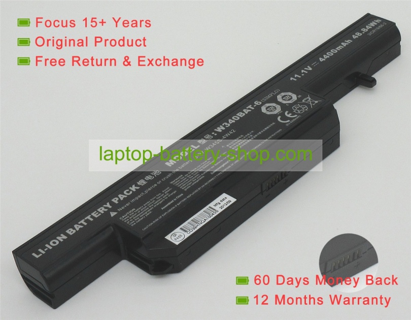 Clevo W340BAT-6, 6-87-W345S-4W42 11.1V 4400mAh replacement batteries - Click Image to Close