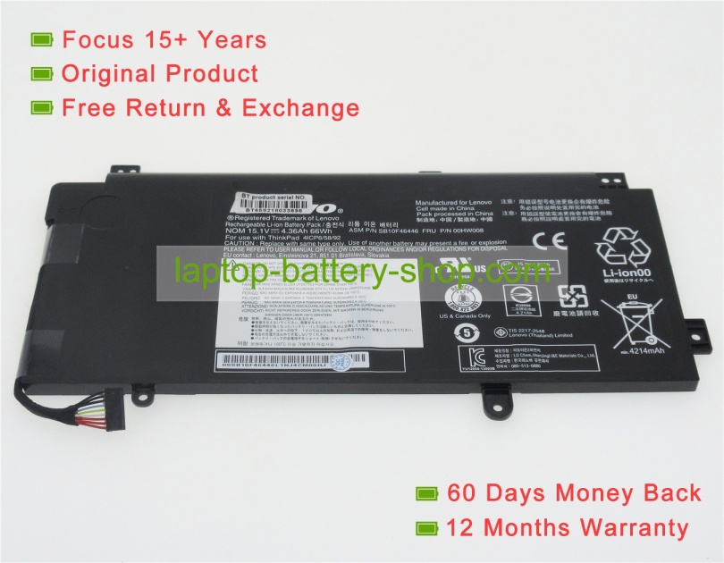 Lenovo 00HW008, SB10F46446 15.2V 4360mAh replacement batteries - Click Image to Close