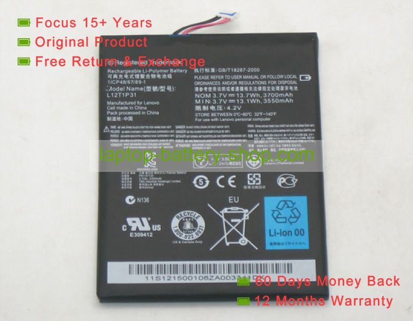 Lenovo L12T1P31 3.7V 3650mAh replacement batteries - Click Image to Close