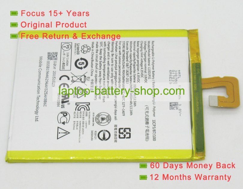 Lenovo L13D1P31 3.8V 3550mAh replacement batteries - Click Image to Close