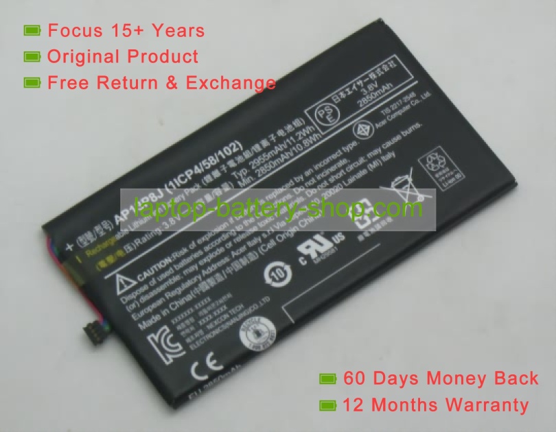 Acer AP13P8J, KT0010G005 3.8V 2955mAh replacement batteries - Click Image to Close