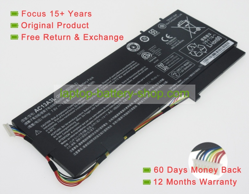 Acer AC13A3L, 2ICP5/60/80-2 7.6V 5280mAh replacement batteries - Click Image to Close