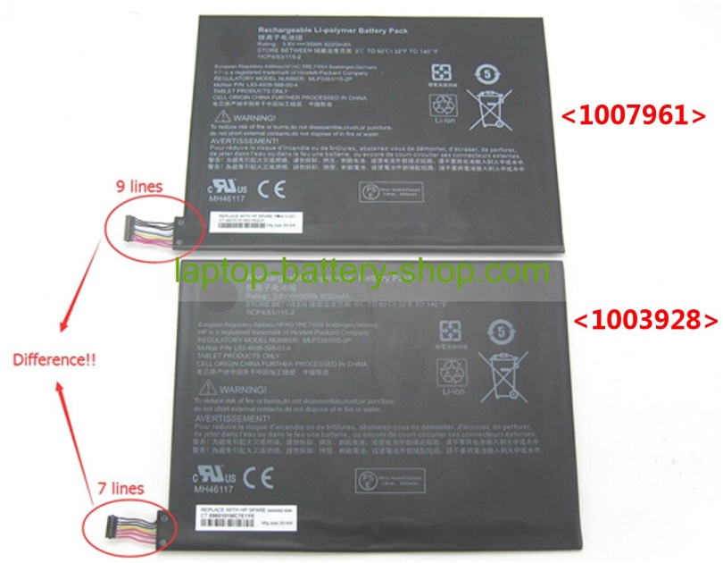 Hp MLP3383115-2P, 789609-001 3.8V 9220mAh original batteries - Click Image to Close