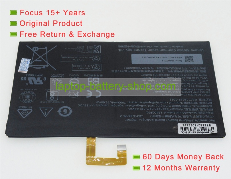Lenovo L14D2P31, SB18C03763 3.8V 7000mAh replacement batteries - Click Image to Close