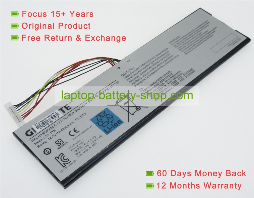 Gigabyte GX-17S 14.8V 4950mAh replacement batteries - Click Image to Close