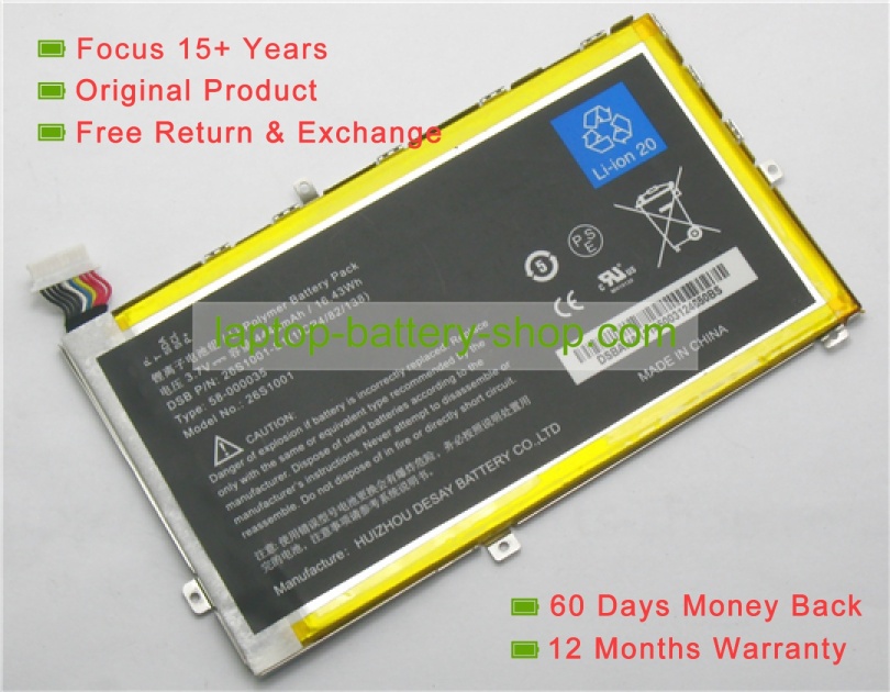 Arm X43Z60, 26S1001 3.7V 4400mAh replacement batteries - Click Image to Close