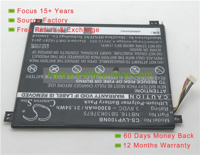 Lenovo NB116, 5B10K37675 3.8V 8300mAh replacement batteries - Click Image to Close