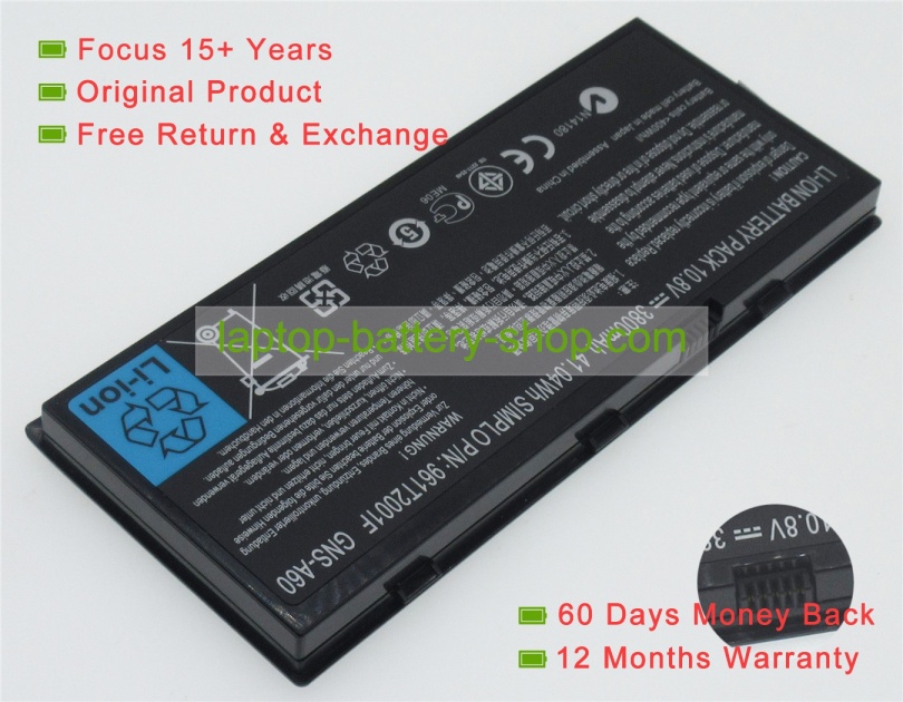 Simplo GNS-A60, 961T2001F 10.8V 3800mAh replacement batteries - Click Image to Close