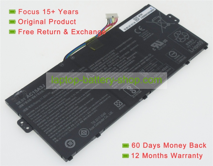 Acer AC15A3J, AC15A8J 11.55V,or10.8V 3315mAh replacement batteries - Click Image to Close