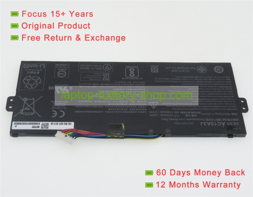 Acer AC15A3J, AC15A8J 11.55V,or10.8V 3315mAh replacement batteries - Click Image to Close
