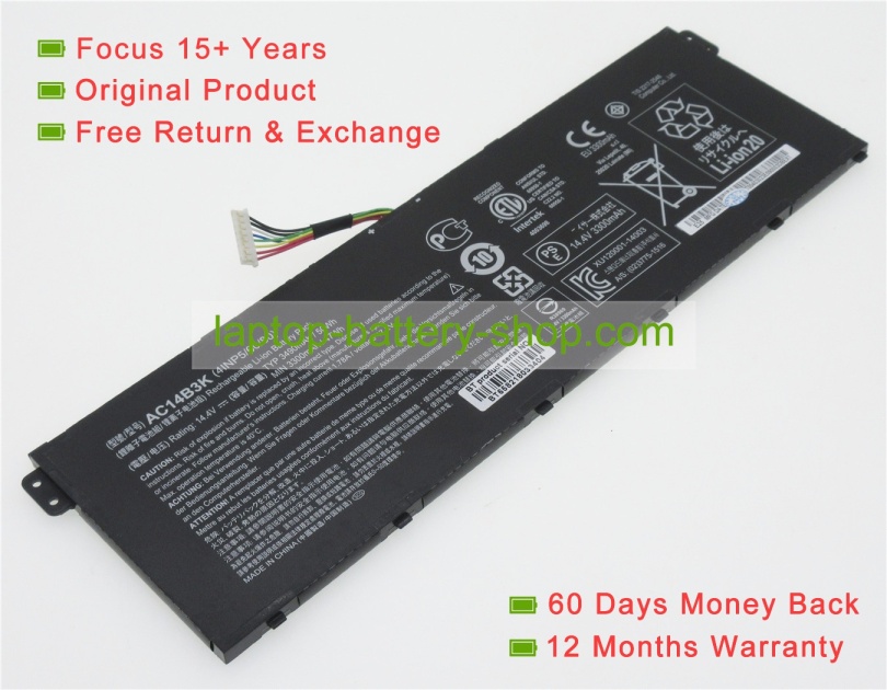 Acer AC14B3K, KT.0030G.004 15.2V 3220mAh original batteries - Click Image to Close