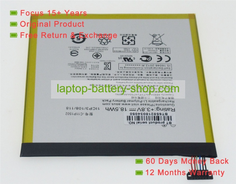 Asus C11P1502, 0B200-01580000 3.8V 4750mAh replacement batteries - Click Image to Close