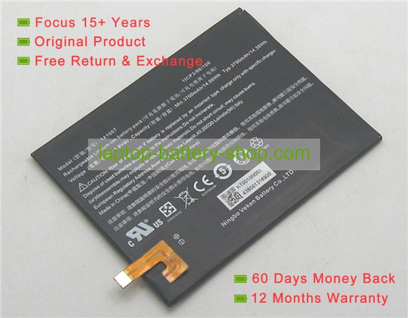 Acer 141007, KT.0010N.001 3.8V 3780mAh replacement batteries - Click Image to Close