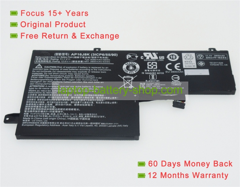 Acer 3ICP6/55/90, AP16J8K 11.1V 4050mAh original batteries - Click Image to Close