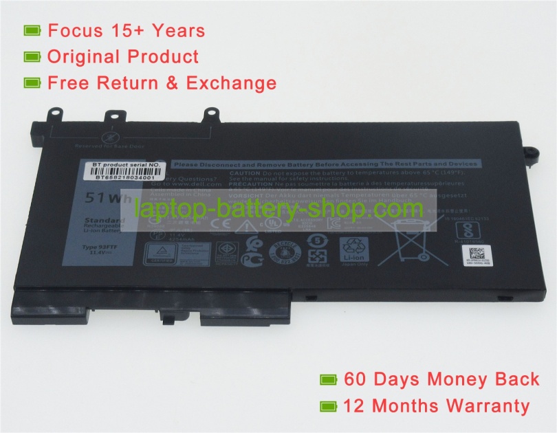 Dell 93FTF, D4CMT 11.4V 4254mAh replacement batteries - Click Image to Close