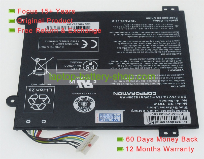 Toshiba T8T-2, A000381560 3.75V 5200mAh replacement batteries - Click Image to Close