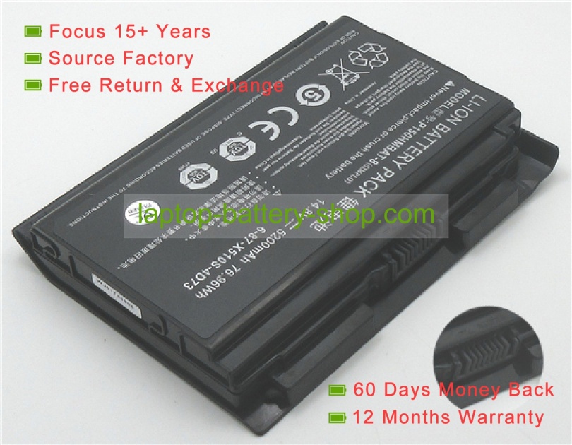 Clevo 6-87-X510S-4D73, 6-87-X510S-4J72 14.8V 5200mAh replacement batteries - Click Image to Close