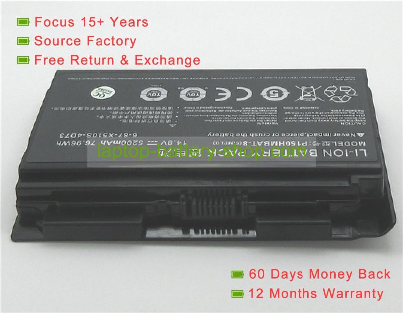 Clevo 6-87-X510S-4D73, 6-87-X510S-4J72 14.8V 5200mAh replacement batteries - Click Image to Close